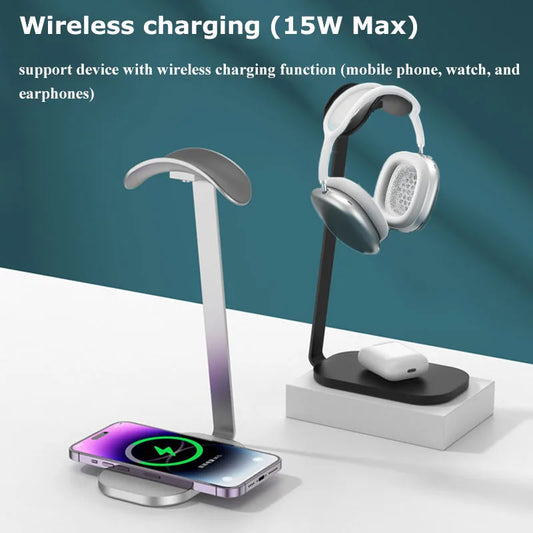 Wireless Charging Aluminum Alloy, Anti-Slip Base Headphone Stand